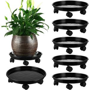 6 Packs Plant Caddy with Wheels 11.8" Plastic Rolling Plant Dolly Coasters Heavy-duty Wheeled Planter Mover Rollers Indoor Outdoor Wheeled Flower Pot Base Suacers with Casters, Black
