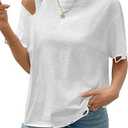 SOFIA'S CHOICE Women Distressed Short Sleeve T Shirts Loose Fit Casual Summer Ripped Tee Top White Small (White, S)