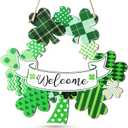 2 x AceOrbit St. Patrick's Day Decoration Wooden Shamrock Door Wreath Welcome Hanging Front Door Sign Wall Sign with Rope Clover Spring Decor Irish Gift for Home Decor Holiday Party Outdoor Indoor 12 in
