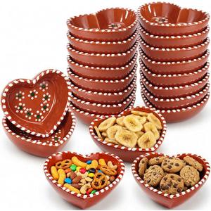 12 Pcs 3" Platos De Barro Mexicanos Clay Heart Shape Bowl Bulk Small Cielito Lindo Party Decoration Mexican Bowl Terracotta Flower Clay Pottery Dish for Birthday Wedding Party Supplies