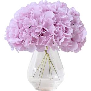 Artificial Hydrangea Flowers Mauve Lavender Heads 10 Fake Hydrangea Silk Flowers for Wedding Centerpieces Bouquets DIY Floral Decor Home Decoration with Stems(VASE NOT Included)
