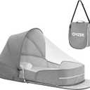 Omzer Baby Travel Bassinet Portable Bassinets - Foldable Baby Co-Sleeping Bed Lightweight Travel Pod Infant Travel Bed with 2-1 Mosquito & Canopy Grey