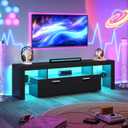 Clikuutory Modern Lighting 63 inch TV Stand with Large Storage Drawer for 50 55 60 65 70 75 Inch TVs, TV Console with 20 Color LED Lights, Entertainment Center Media and Open Shelf for Bedroom, Black