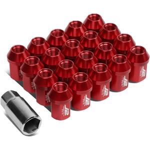 J2 Engineering 7075 Aluminum Red M12 x 1.5 20Pcs L: 35mm Close End Lug Nut w/Socket Adapter