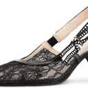 Womens Slingback Kitten Heels Closed Pointed Toe Bowknot Work Pumps Dress Shoes (9, Lace Black)