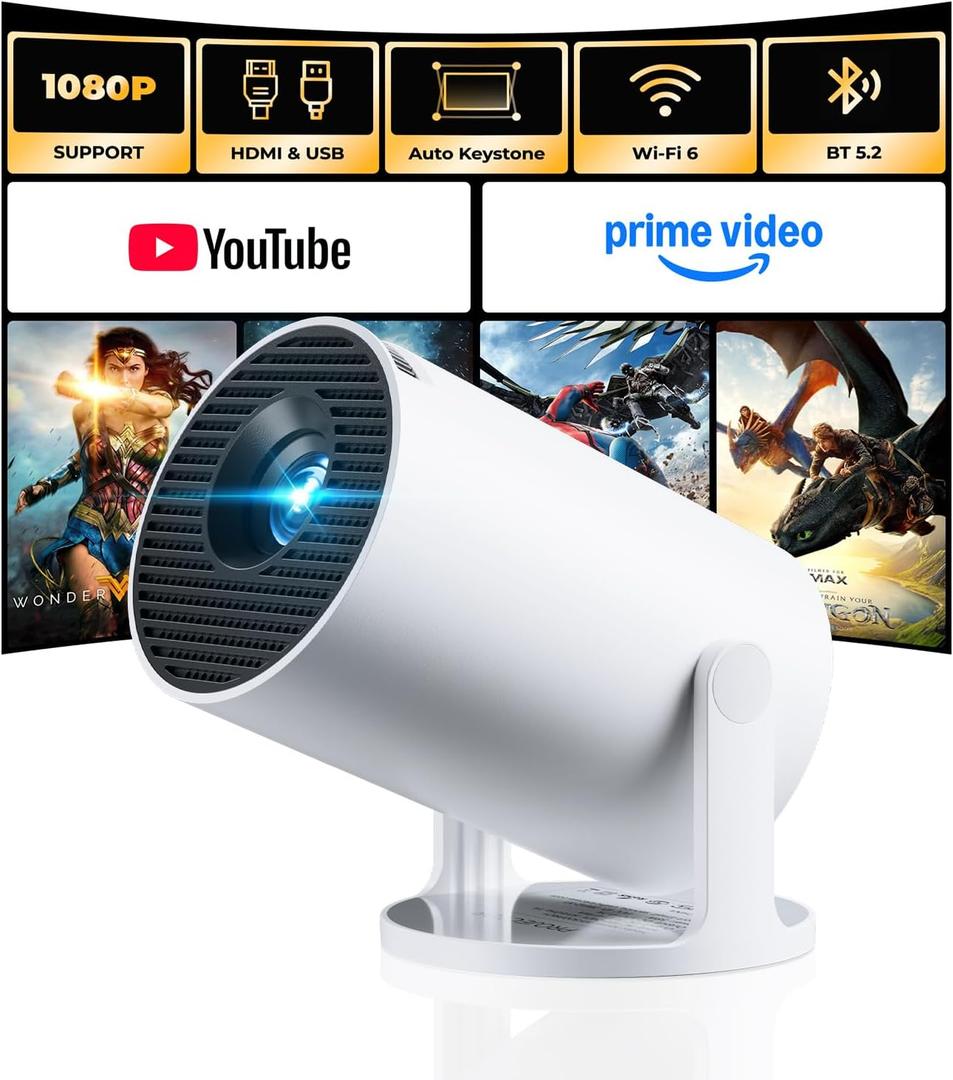 [Built-in Apps] CLOKOWE Mini Projector with WiFi and Bluetooth, 2026 Upgraded 1080P Smart Portable Projector with 180 Rotation, Auto Keystone, Compatible with iPhone/Android/Laptop/TV Stick/HDMI/USB (white)