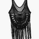 jojomis Women Bikini Cover Up Casual Sleeveless Hollow Crochet Stretch Swimwear Summer Beachwear Short Dress, Black, Small Black