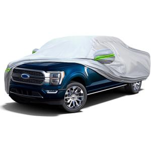 KEYOOG Truck Pickup Car Cover, 6-layer All-weather Waterproof, Heavy Outdoor Car Cover, Universal in All Seasons, Snow Protection, Acid Rainproof, Sunscreen, UV Protection, length Up to 220 "- Silvery (Green reflective strip)