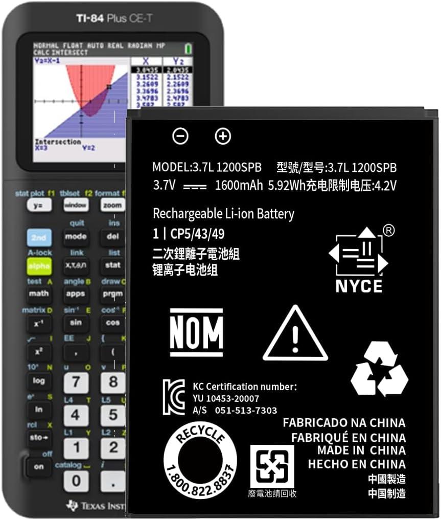 TI-84 Plus CE Battery,[2025 New Upgraded] 1600mAh Fits Texas Instruments TI-84 Plus CE,TI Nspire CX/CX IITI Nspire CX CAS/CX II CAS,P/N:P11P35-11-N01/3.7L High Capacity Battery