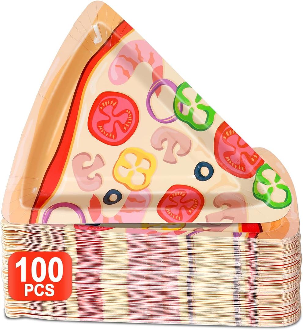 Naozinebi 100Pcs Pizza Party Paper Plates Pizza Birthday Party Decorations Pizzas Tableware Dinnerware Set Italian Pizzas Dessert Plate for Picnics Birthday Baby Shower Parties Favor Supplies