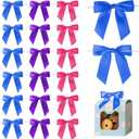 Twist Tie Bow for Wrapping Gift 3.5" 30Pcs Premade Satin Ribbon Bow Decorations for Crafts Treat Bag Wedding Bridal Shower Christmas Tree Party Favors Decor Accessories (Purple, Rose Red, Royal)