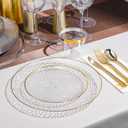 175 Pcs Clear Gold Plastic Dinnerware Set, Disposable Plate With Gold Rim, 25 Guests Dessert Plates, Dinner Plates, Cups, Cutlert and Napkins for Wedding Party