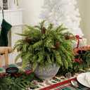 2 x SPWOLFRT 8pcs Artificial Pine Branches with Pinecone Pick Set - 17.5'' Christmas Foliage Stems Faux Greenery Twigs Fake Cedar Picks for Vave DIY Crafts Xmas Indoor Outdoor Home Decor (8, Cedar)