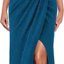 VFSHOW Womens Sexy Formal Ruched Fitted High Slit Bodycon Maxi Dress Spaghetti Strap Sweetheart Cocktail Prom Evening Gown (Large, Sparkly Peacock Blue)