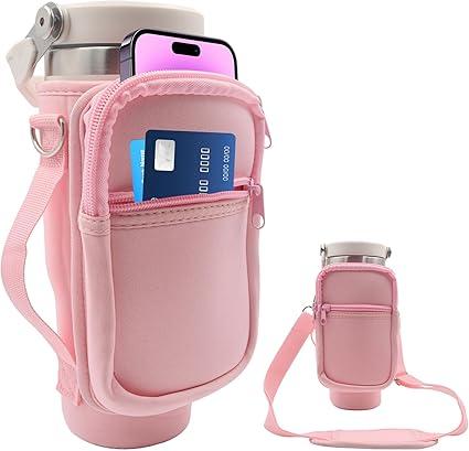 for Stanley Iceflow Flip Straw Tumbler 30 oz, Water Bottle Cup Holder Cover Carrier Sling Bag with Strap, Pouch Pocket for Phone / Accessories, add Handle for Stanley Flip Straw, Neoprene (Black)