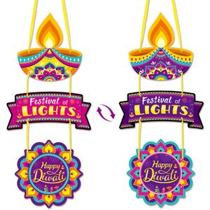 Diwali Hanging Decorations - Happy Diwali Door Hanging Sign Diwali Themed Decoration Diwali Happy Front Door Decor Double Sided Printing for Home Farmhouse Party Porch Wall Decor Sign