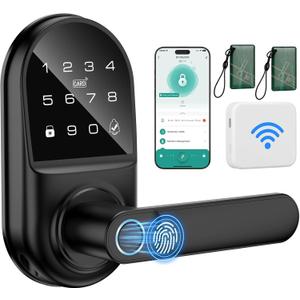 Smart keypad Door Lock with Handle，Fingerprint Keyless Entry Digital Lock with Built-in doorbell for Front Door, Bedroom, biometric Door knob, with Gateway Remote APP Control