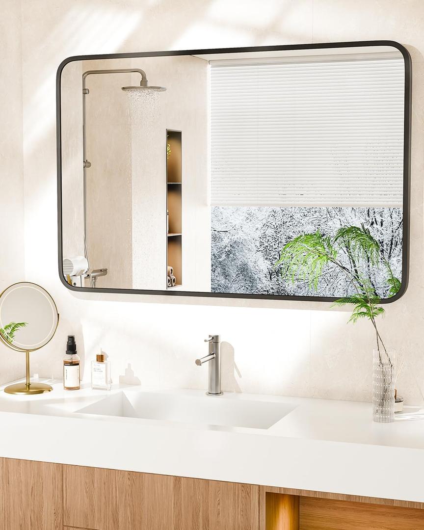 24" x 36" Bathroom Mirror Black Bathroom Mirrors for Over Sink Modern Bathroom Vanity Mirror for Bedroom Entryway or Living, Metal Framed HD Tempered Glass Room Horizontal or Vertical