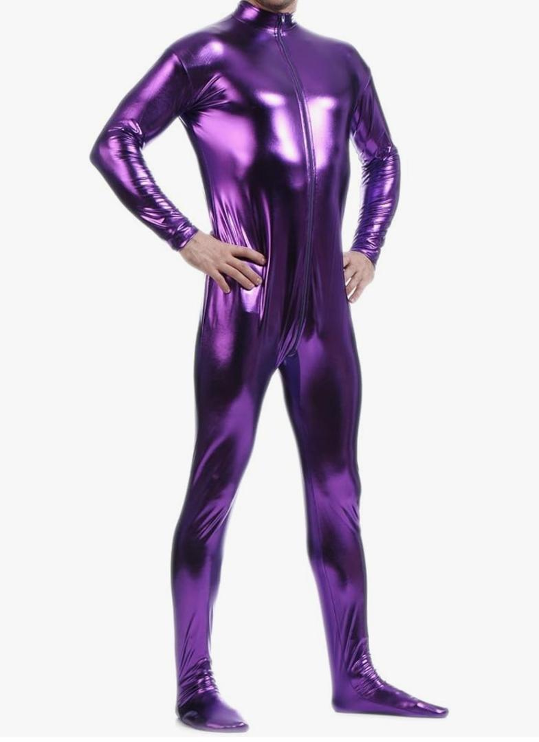 Seeksmile Unisex Metallic Bodysuit Zentai without Hood Adult Shiny One Piece Spandex Body Suit Halloween Costume, L