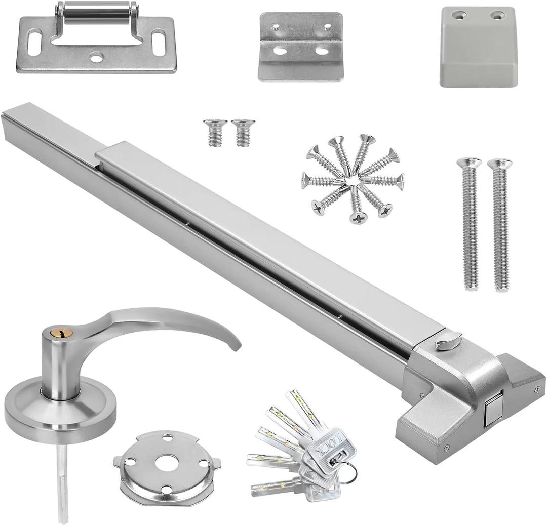 31.5/80cm Stainless Steel Commercial Door Push Bar Panic Exit Device with Exterior Lever Handle - Fits 30"-37" Wood & Metal Doors
