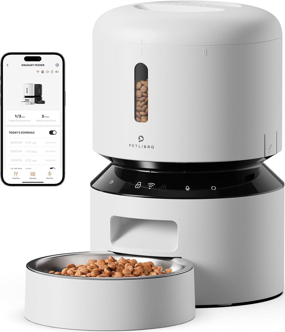 PETLIBRO Automatic Cat Feeder, 5G WiFi Automatic Pet Feeder with Freshness Preservation, 3L Timed Cat Feeders for Dry Food, Up to 48 Portions 10 Meals Per Day, Granary Pet Feeder for Cat/Dog, Black (3L-with WiFi)