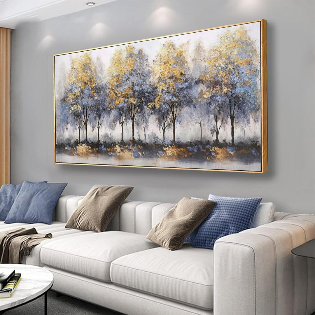 Wall Art Blue Tree Wall Decor Abstract Plant Canvas Print Painting Framed Artwork Home Decor For Living Room Bedroom Office Restaurant Wall Decorations 24x48 inch