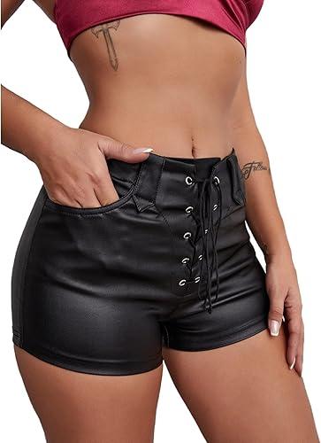 Women PU Leather Shorts Black M