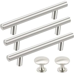 SUNRIVER 36 Pack Kitchen Cabinet Handles 26 Pack Cabinet Pulls Brushed Satin Nickel 10 Pack Cabinet Door Knobs 3-3/4" Hole Center Stainless Steel Cabinet Hardware for Drawer