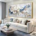 Modern Gentle Floral Canvas Wall Art, Framed Flower Wall Decor with Hooks, Ready to Hang for Living Room & Office 20x40 inches