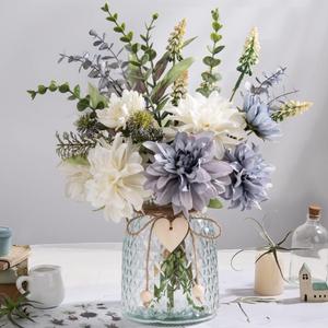 Silk Flowers in Vase, Artificial Flowers with Vase Fake Flowers Arrangement Faux Dahlia for Decoration Table Centerpiece (Dahlia) (Dalia)