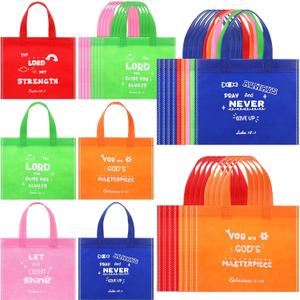 Sweetude 30 Pcs Bible Verses Non Woven Bags Bulk Christian Religious Gift Bag Reusable Goodie Treat Bags with Handles for Kids Church Christian Religion Gift, 1 count