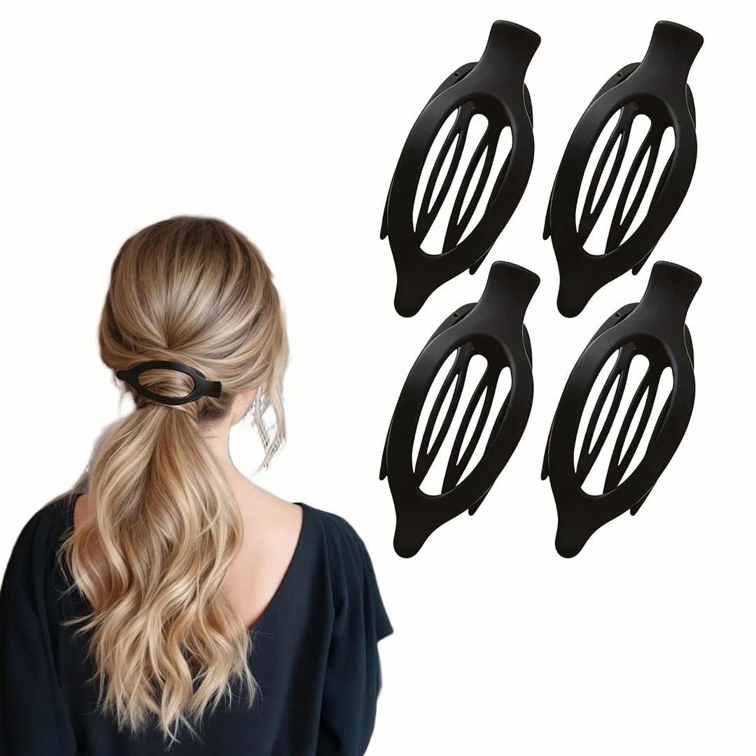 2 x Flat Hair Clips for Women - Large Flat Hair Claw Clips and Duckbill Hair Clip for Thick or Thin Hair - No Slip Strong Hold Hair Accessories for Daily (4Pack, Black) (Style 2 - Black)