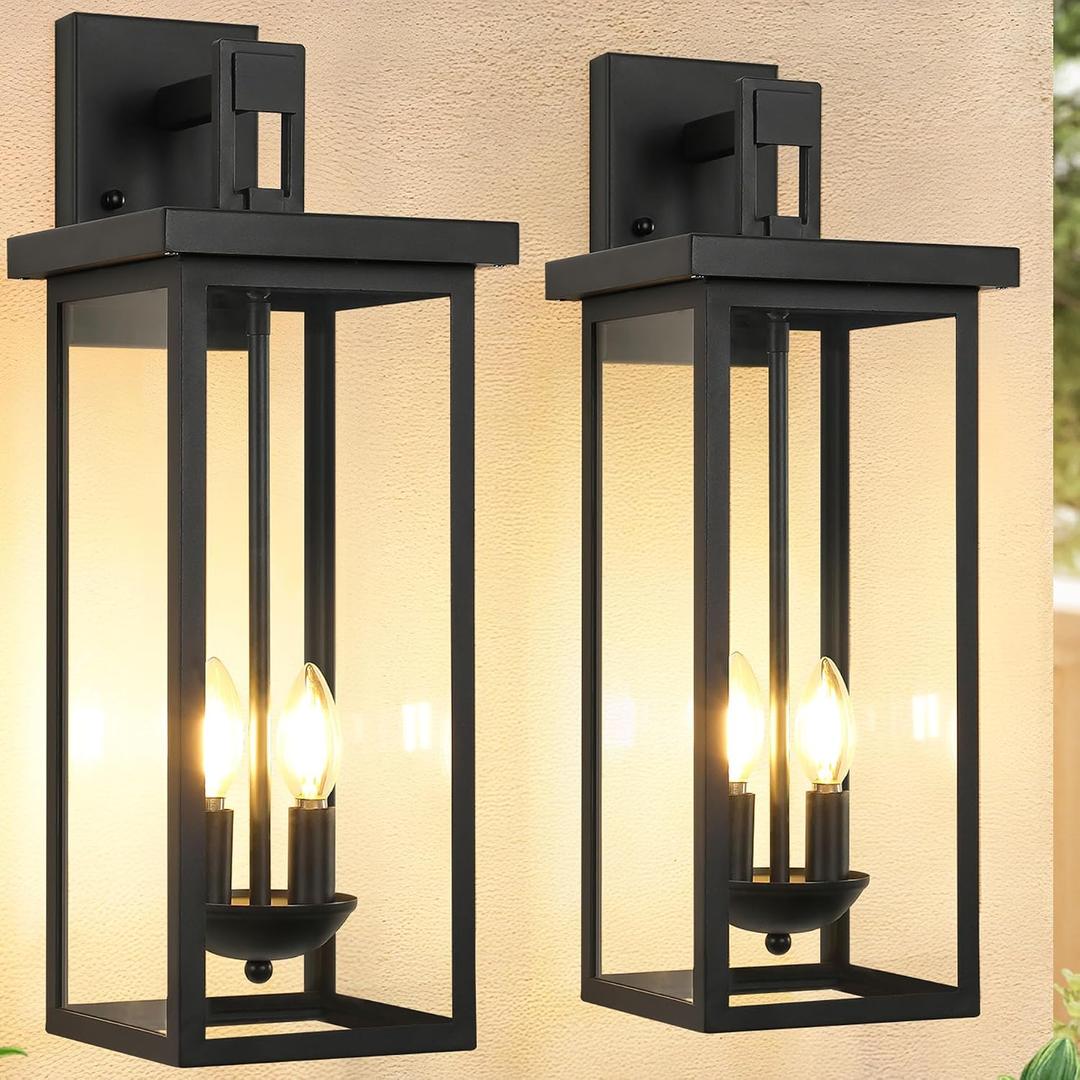 22 Inch Large Black Outdoor Wall Lights Exterior Lighting Fixtures,Outside Lights for House,Front Porch Light,Waterproof Outdoor Wall Sconce Light Carriage Exterior Lights,E12 Base*2, 22 In-2 Packs
