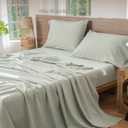 MooMee Bedding Sheet Set 100% Washed Cotton Linen Like Textured Breathable Durable Soft Comfy (Heathered Sage Green, Full)