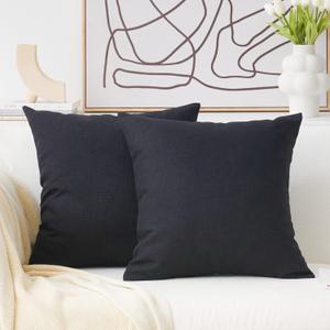 Home Brilliant Set of 2 Linen Large Throw Pillows European Shams Couch Pillow Covers Big Cushion Cover for Bench, 26 x 26 inch(66cm), Black