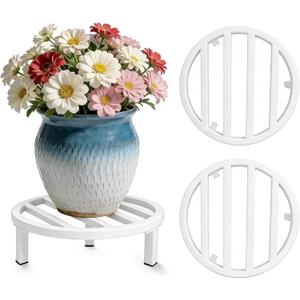 3 Pack 11.81 Inch Metal Plant Stands Outdoor,240 LBS Capacity,Single Plant Stand Indoor for 5-15 Inch Pots,Heavy Duty Flower Pot Stand Stool Riser,White