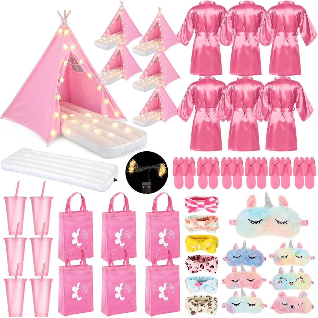 6 Set Teepee Tents Slumber Party Robes Bed,Basic,6 Pink