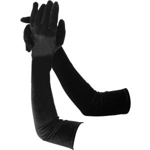 Opera Gloves for Women, Velvet Stretchy Elbow Length Gloves Evening Party Dance Long Opera for Women (Black)