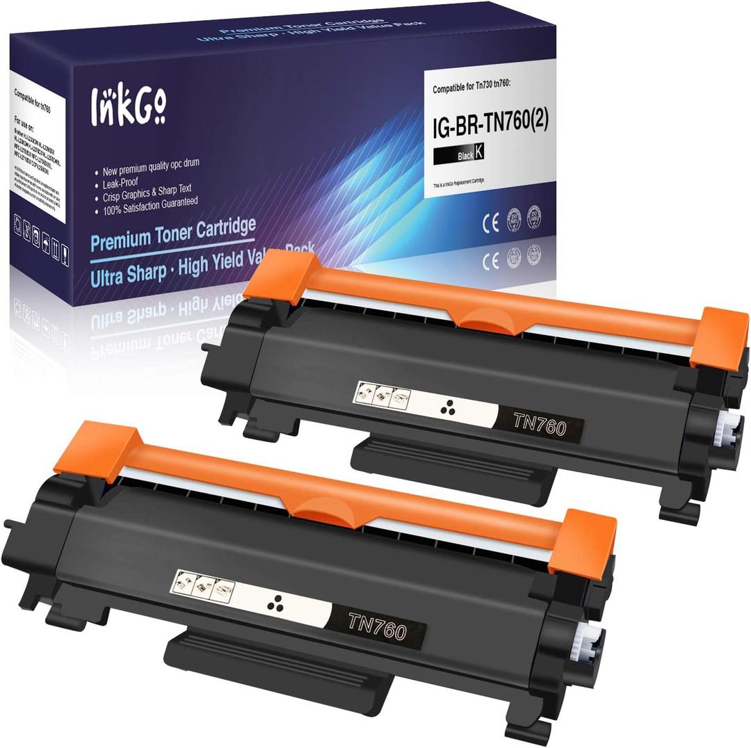 Compatible Toner Cartridge Replacement for Brother TN760 (Black, 2-Pack) (IG-TN760(2))