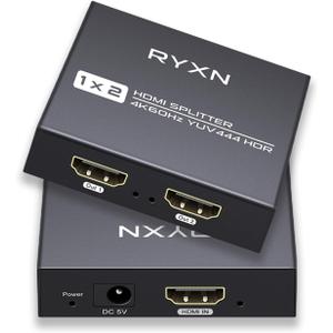 HDMI 2.0 Splitter 1 in 2 Out 4K 60Hz, Dolby Atmos, YUV 4:4:4, HDCP2.2/2.3, EDID, LPCM5.1/7.1, Compatible Roku, Apple TV, Fire Stick, Blu-ray Player, PS5/4/3, Xbox, Capture Card and More