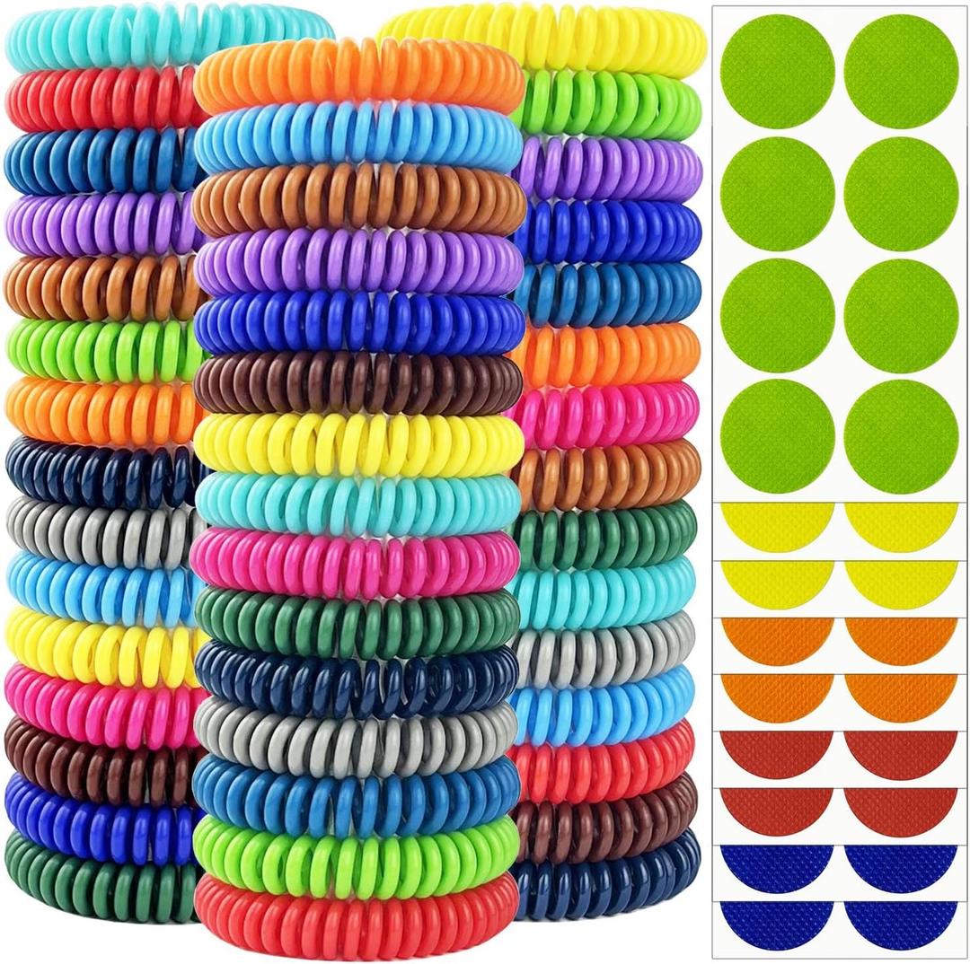 Mosquito Repellent Bracelets 45 Pack, Individually Wrapped Mosquito Repellent Bands with 60 Pcs Mosquito Stickers Patches, DEET Free Insect Bug Repellent Wristbands for Adults and Kids