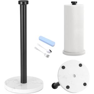 Standing Paper Towel Holder, Kitchen Paper Towel Roll Holder- for Bathroom Kitchen Countertop with Weighted Marble Base for One-Handed Operation (Black), Black Paper Towel Holder
