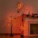 Halloween Tree with Lights Plug in 4FT 150 Orange Fairy Lights, Lighted Black Spooky Tree for Indoor Outdoor Home Fall Halloween Decoration