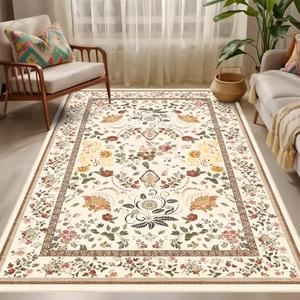 IWRJFQWR Washable Rugs 5x7 Vintage Floral Area Rug - Boho Floral Carpet for Living Room Bedroom Dining Room Kids Playroom Home Decor Non Slip Carpet - Brown