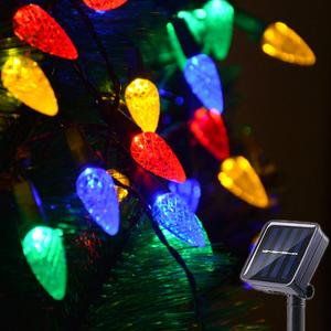 2 Pack Solar Christmas Lights Outdoor C6 Strawberry String Lights, LED Christmas Fairy Lights 50 LEDs Solar Operated Rechargeable Garden Lights for Christmas Tree, Arbor Decor (Multicolor, 8 Modes)