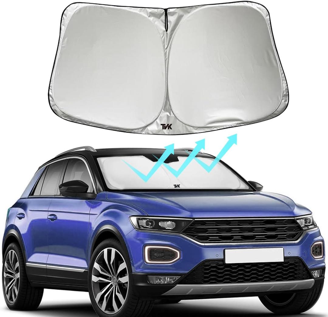 2 x TVK Car Windshield Sun Shade,Foldable Sun Shield for Heat and UV Protection,Reflective Polyester Blocks Heat that Keeps Your Vehicle Cool,Small Sedans (57.08x 33.46inch)