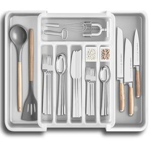 TAELXIID Silverware Drawer Organizer, Expandable Utensil Tray for Kitchen, BPA Free Flatware and Cutlery Holder, Adjustable Plastic Storage for Spoons Forks Knives, Large, Clear