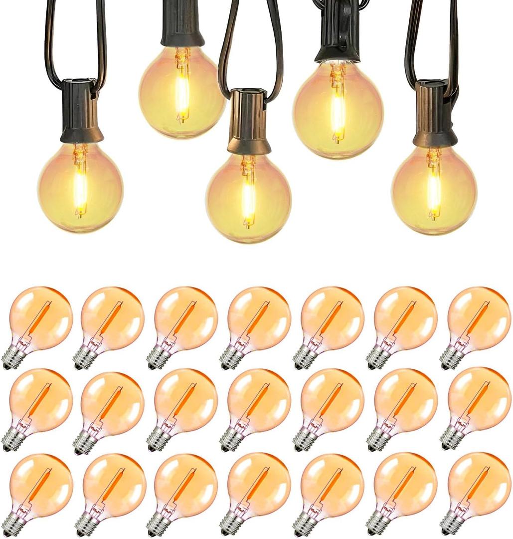 25 Pack G40 LED Replacement Bulbs,120V 0.5W,E12 Base,for Outdoor String Lights-Amber