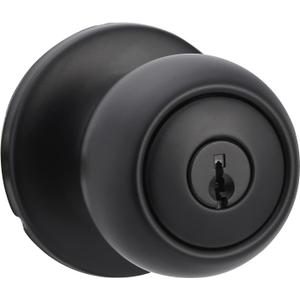 Amazon Basics Exterior Door Knob With Lock, Coastal, Easy to Install, Matte Black