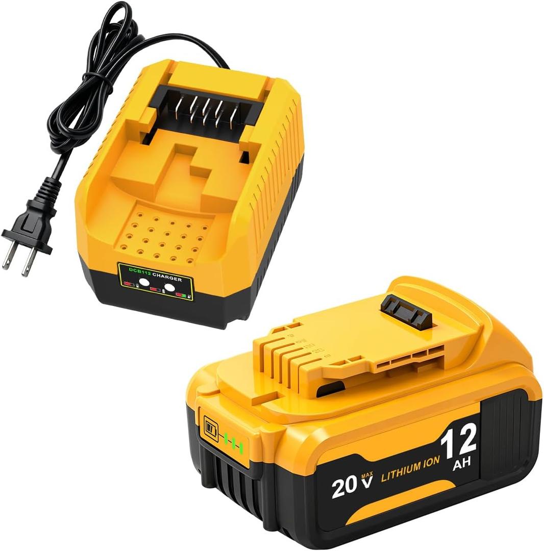 12Ah Battery Replacement for Dewalt 20v Battery with DCB112 Battery Charger Station(Yellow)